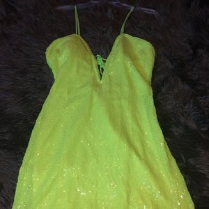 Lime Green Sequin Mini Dress